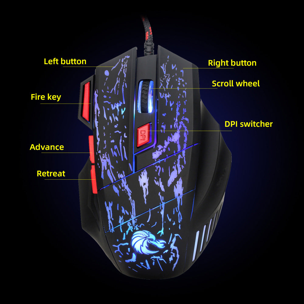 Wired Water Crack Luminous Gaming Mouse