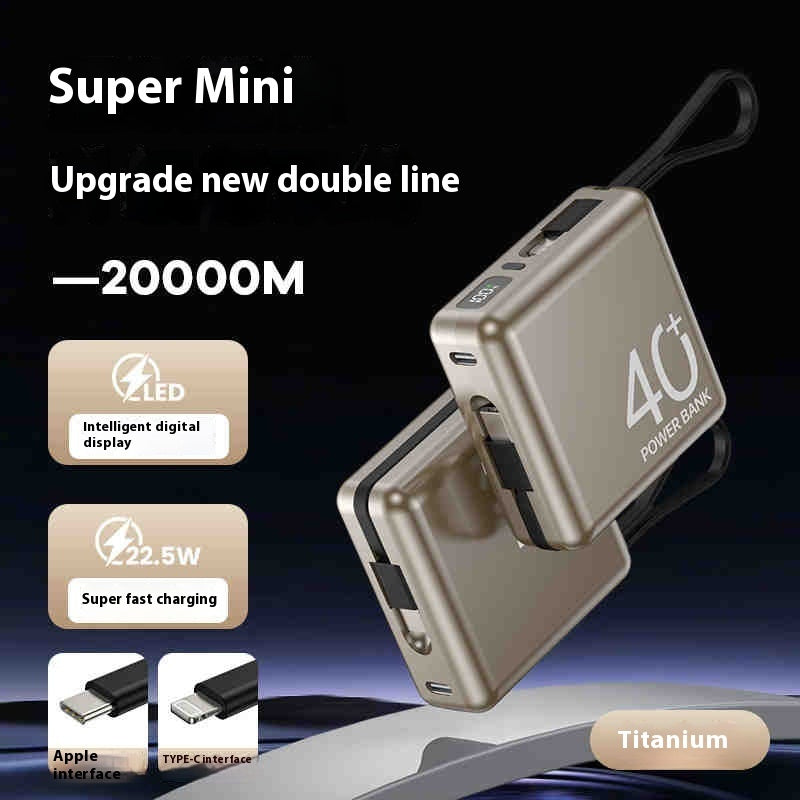 20000mAh Large Capacity Power Bank With Built-In Cable