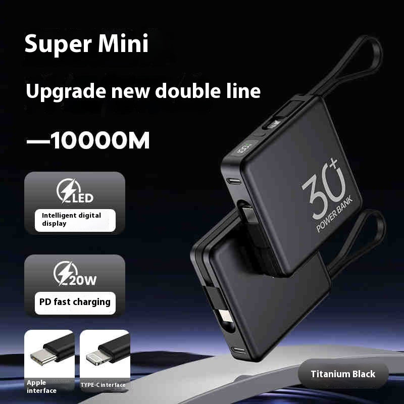 20000mAh Large Capacity Power Bank With Built-In Cable