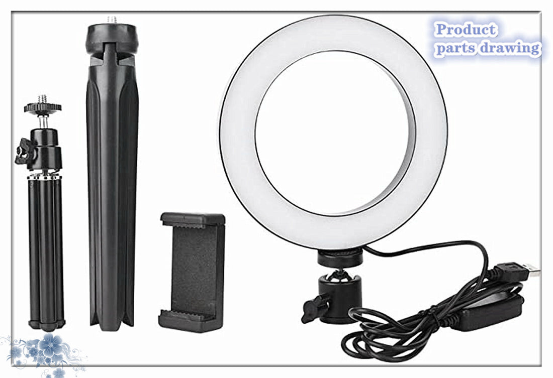 Apple-Compatible 360° Rotatable Ring Light with Desktop Tripod for Live Streaming