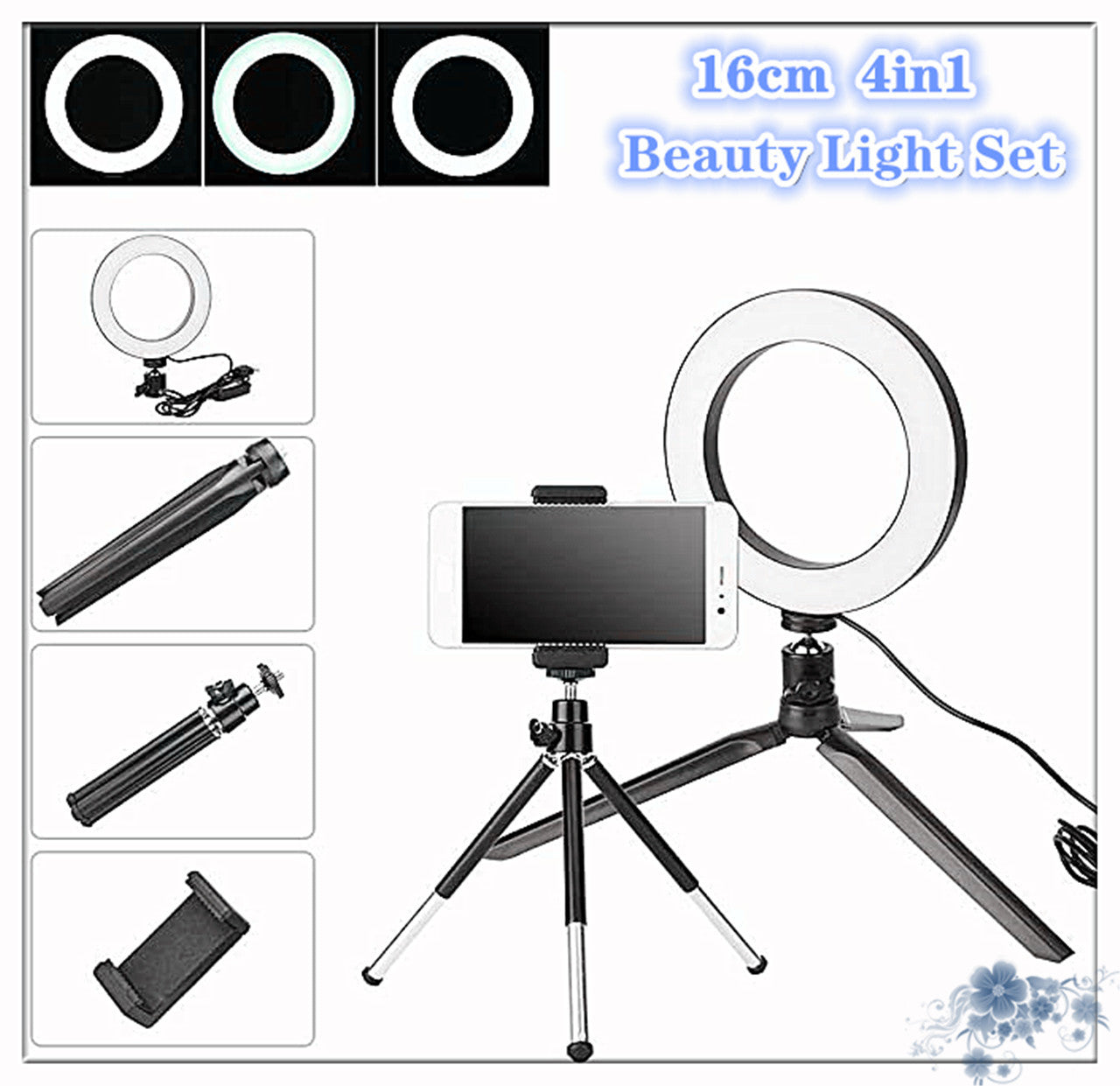 Apple-Compatible 360° Rotatable Ring Light with Desktop Tripod for Live Streaming