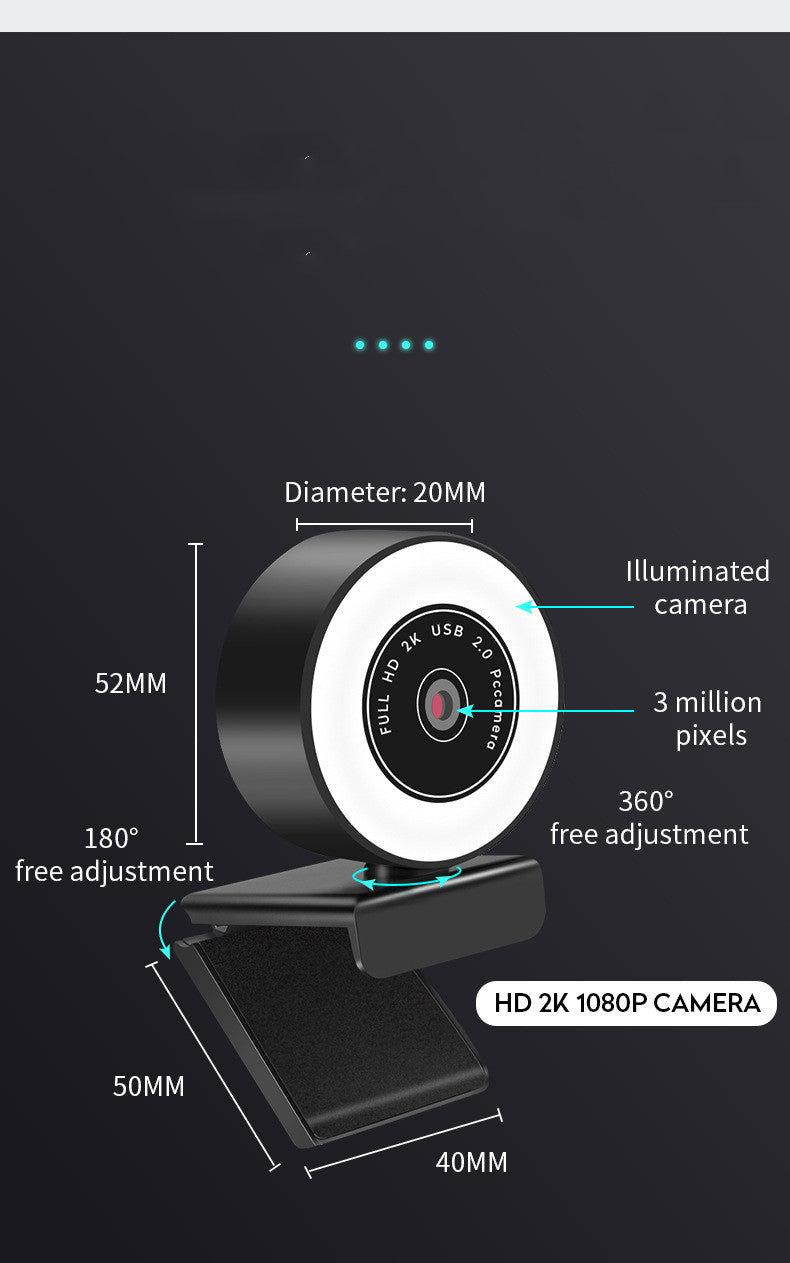 HD USB Computer Camera with Fill Light Plug And Play Webcam