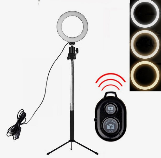 Apple-Compatible Adjustable LED Ring Fill Light with Floor Tripod for Photography