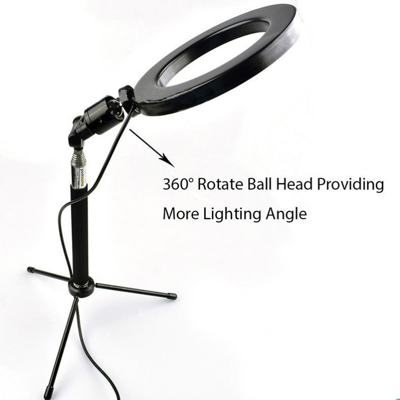 Apple-Compatible Adjustable LED Ring Fill Light with Floor Tripod for Photography