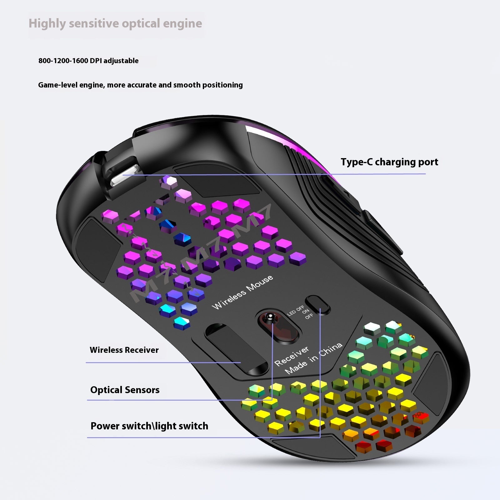Hole Hollow-Out Luminous Lightweight Wireless Gaming Mouse