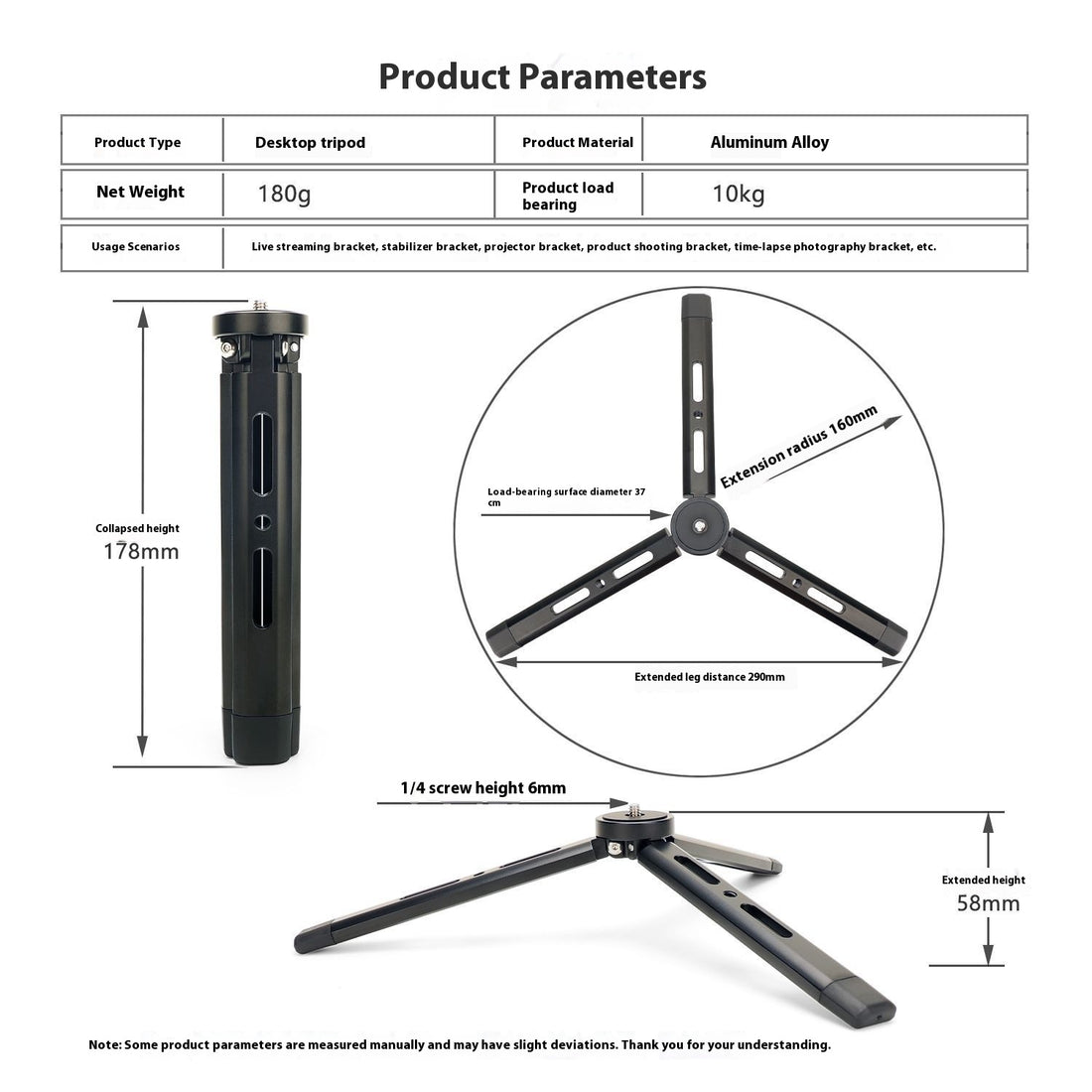 Aluminum Alloy Mini Desktop Phone Tripod Bracket