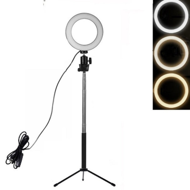 Apple-Compatible Adjustable LED Ring Fill Light with Floor Tripod for Photography