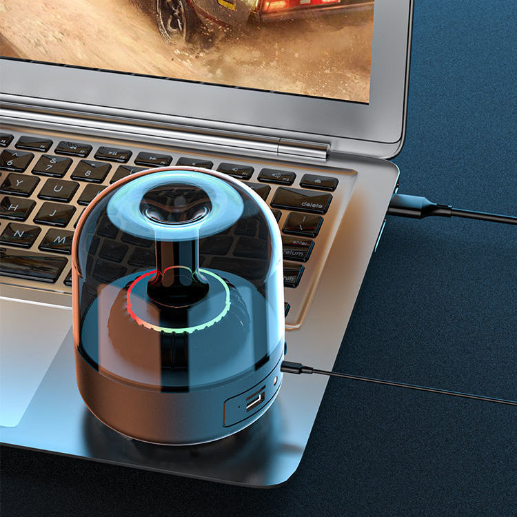 Blue Glass Mini Desktop Speaker With Bass