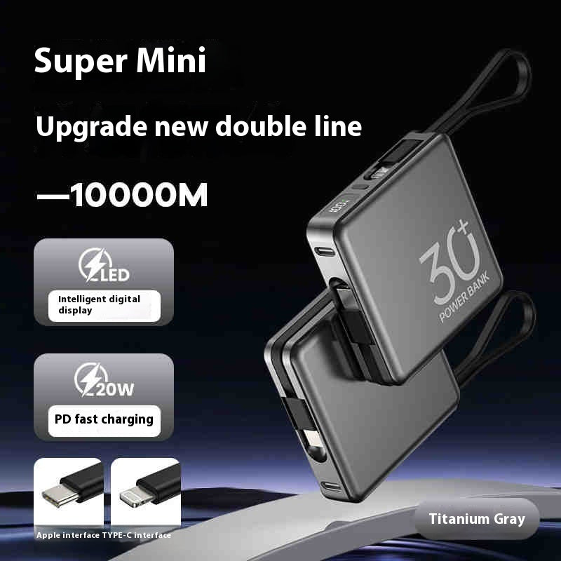 20000mAh Large Capacity Power Bank With Built-In Cable