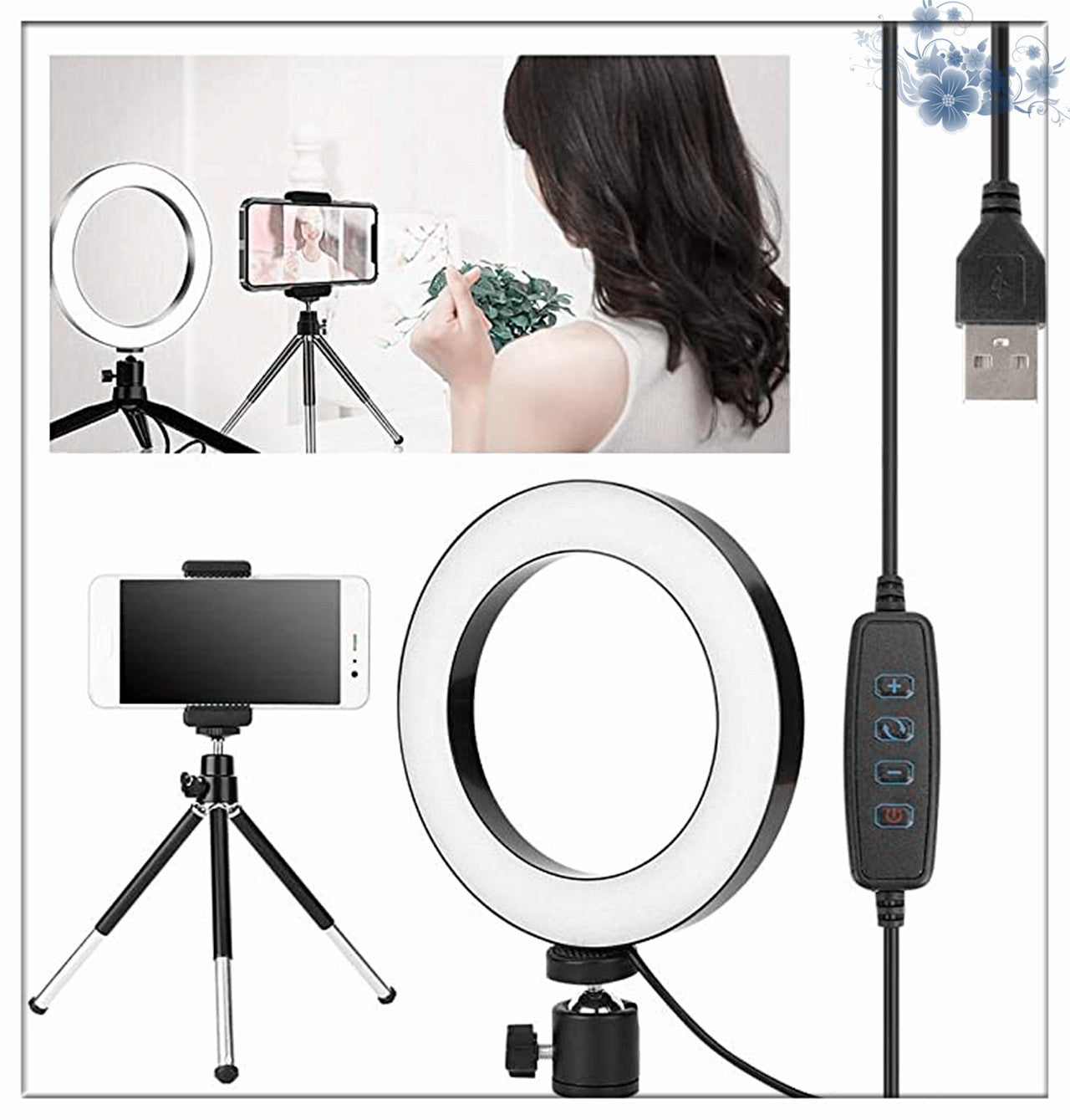 Apple-Compatible 360° Rotatable Ring Light with Desktop Tripod for Live Streaming