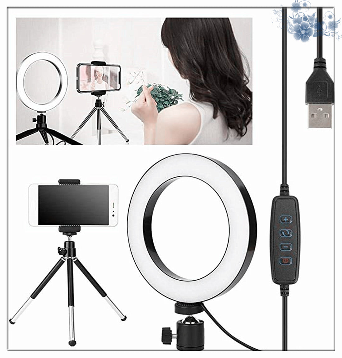 Apple-Compatible 360° Rotatable Ring Light with Desktop Tripod for Live Streaming