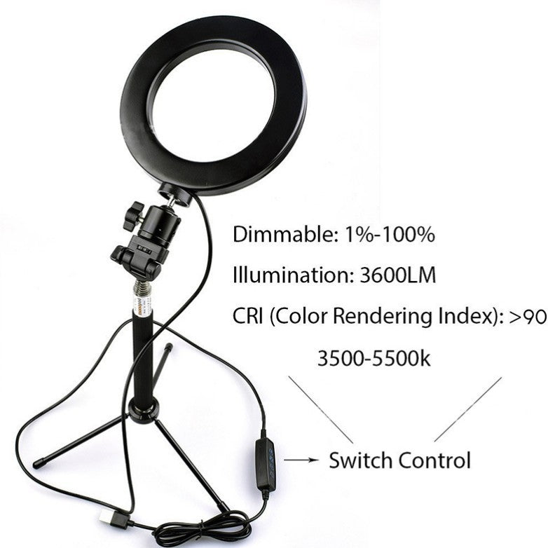 Apple-Compatible Adjustable LED Ring Fill Light with Floor Tripod for Photography