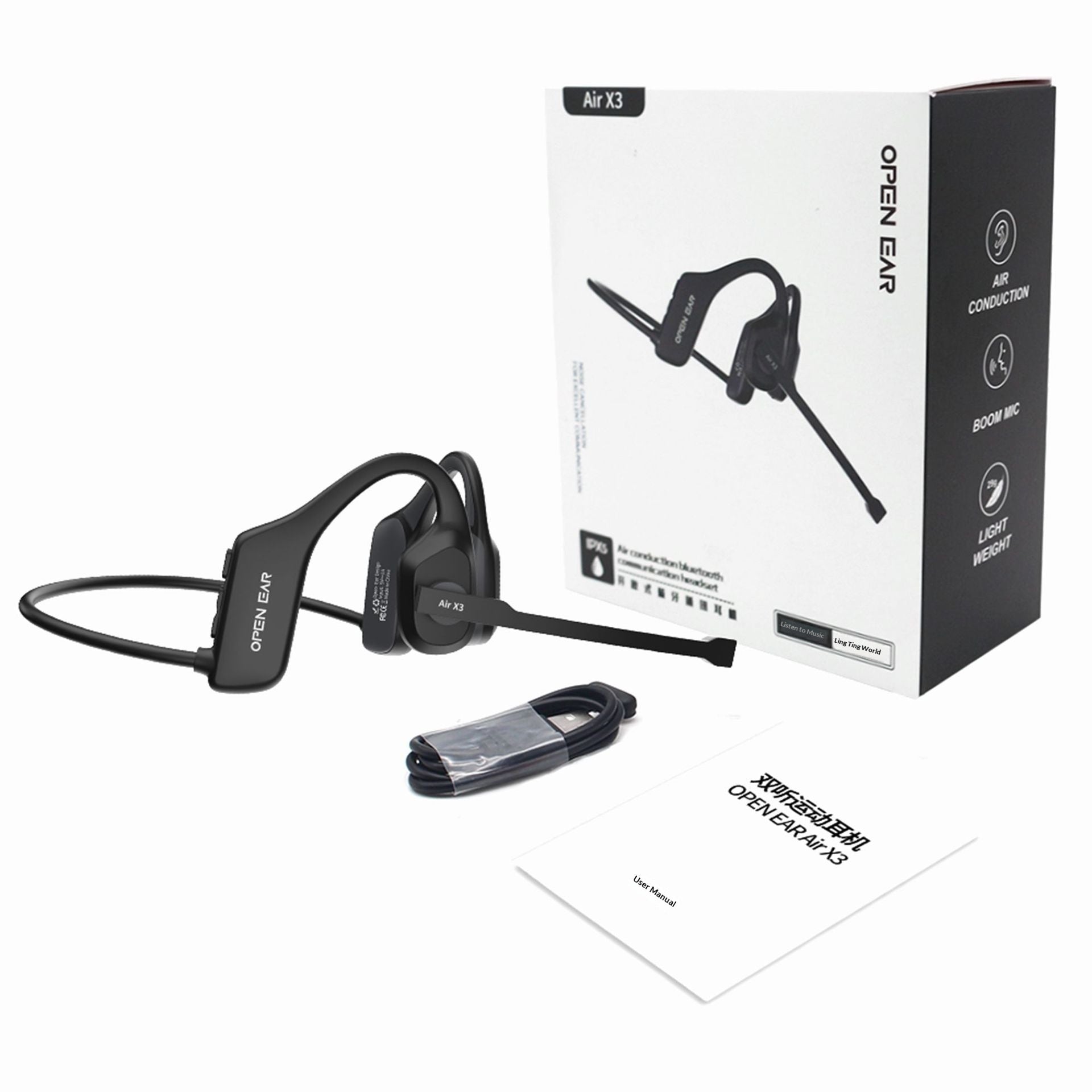 Open-Ear Bone Conduction Bluetooth Headphones With Noise Cancelling