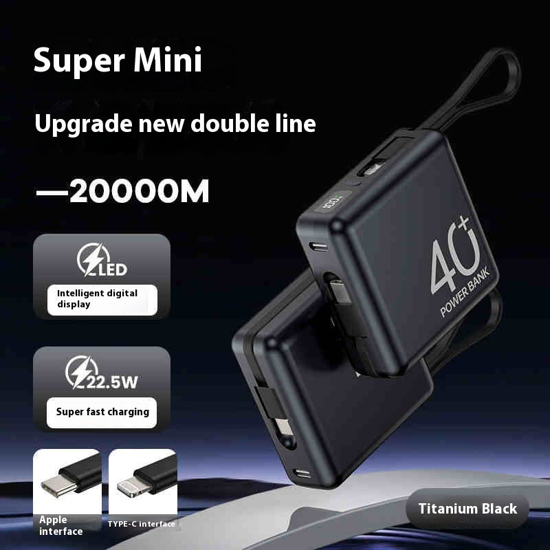 20000mAh Large Capacity Power Bank With Built-In Cable