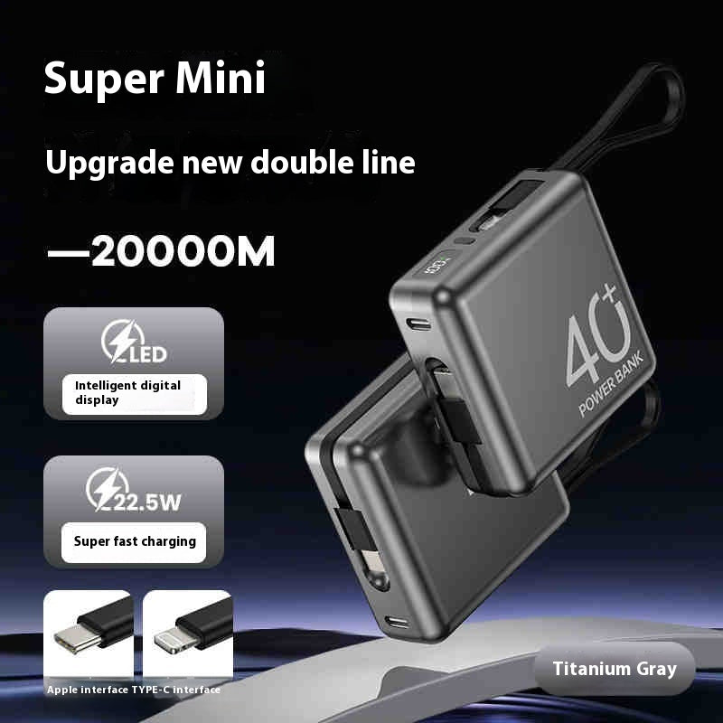 20000mAh Large Capacity Power Bank With Built-In Cable
