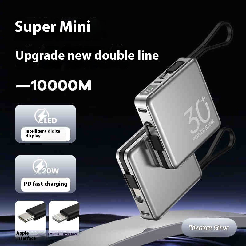 20000mAh Large Capacity Power Bank With Built-In Cable